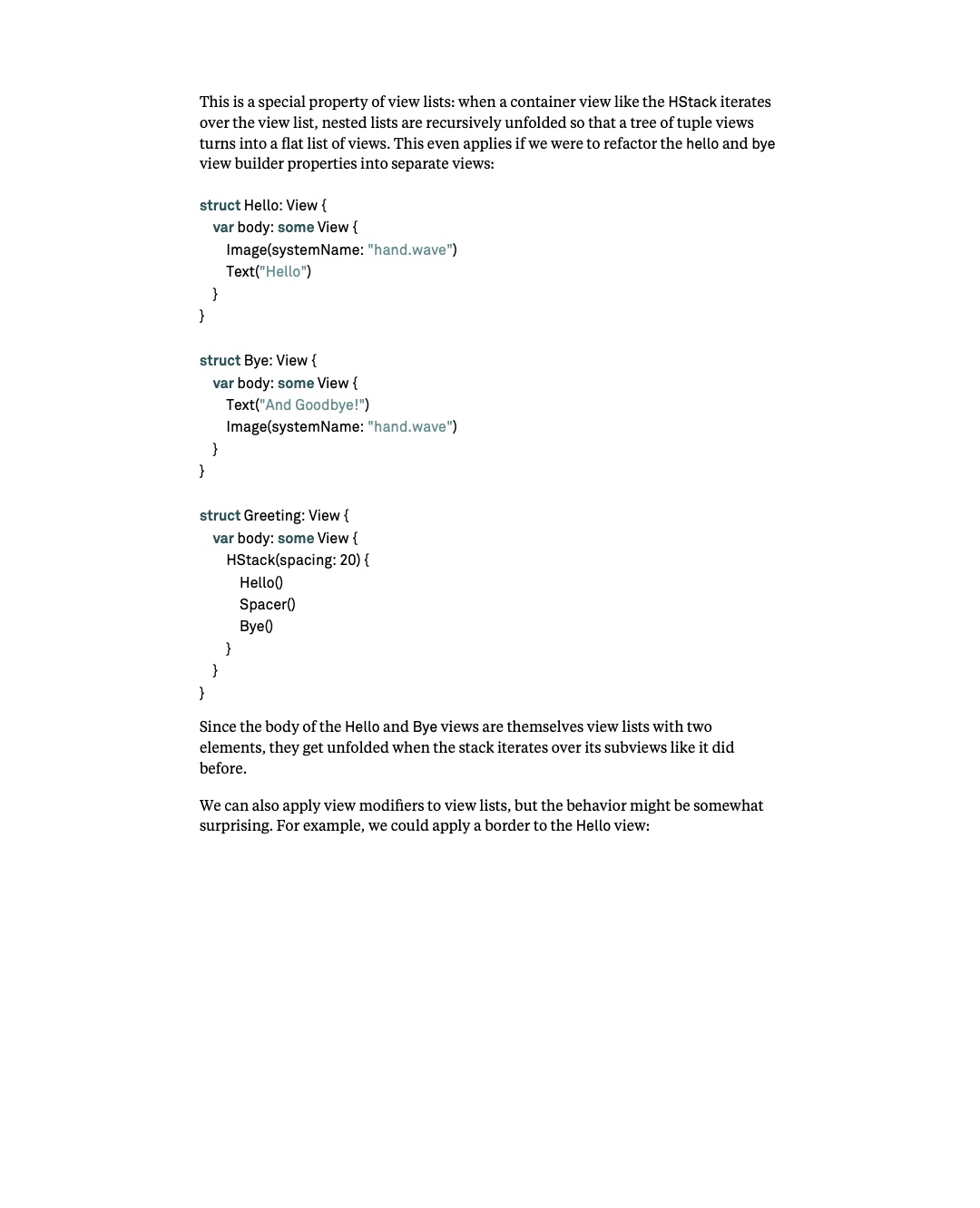 원문 12쪽: Hello와 Bye를 별도의 view로 추출한 전체 코드