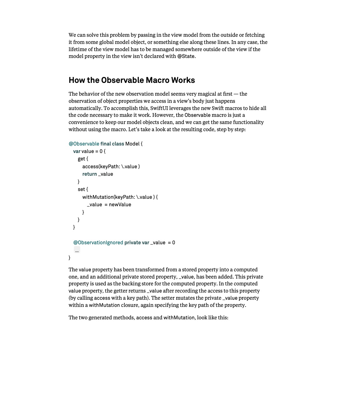 원문 37쪽: Observable macro가 생성하는 property 접근과 변경 코드