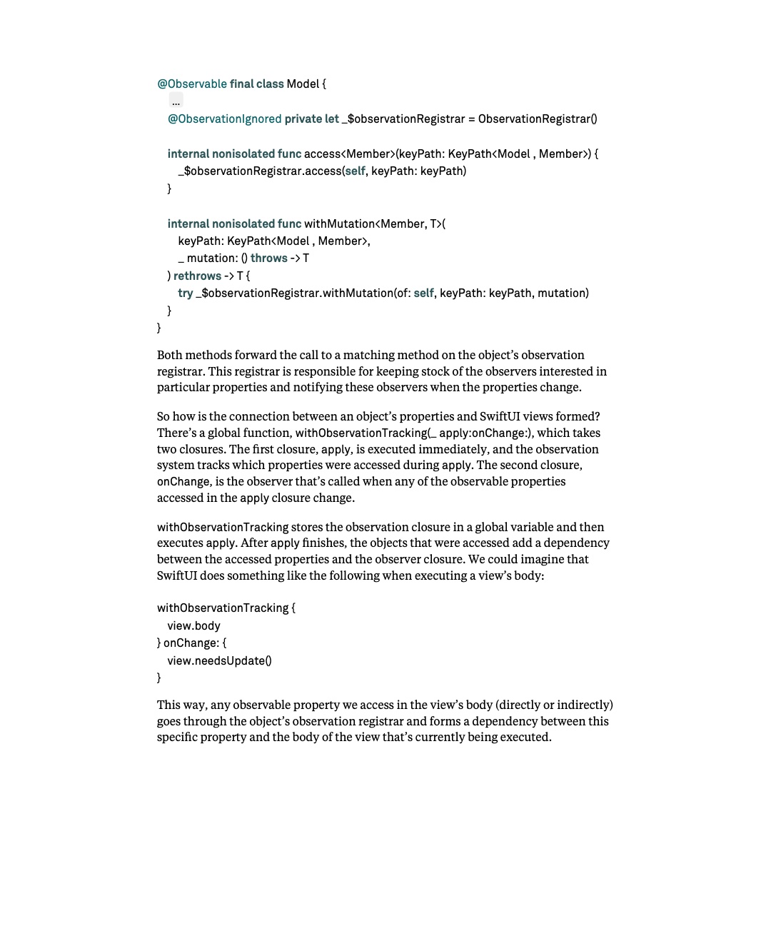 원문 38쪽: ObservationRegistrar와 withObservationTracking의 동작