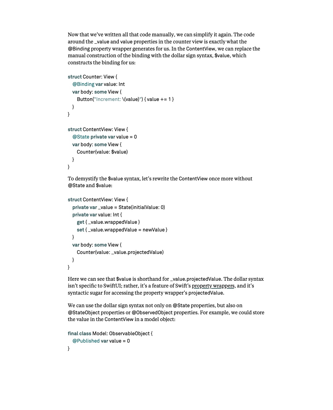 원문 50쪽: Binding의 달러 기호 문법과 projectedValue
