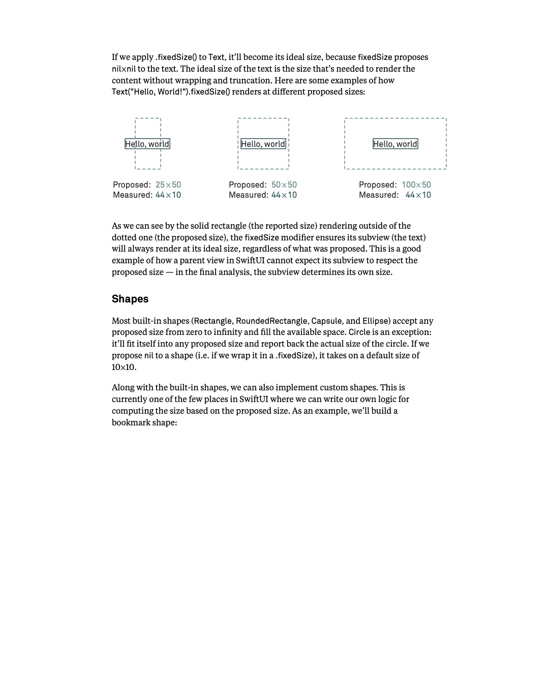 원문 61쪽: fixedSize가 적용된 Text와 Shape의 크기 결정