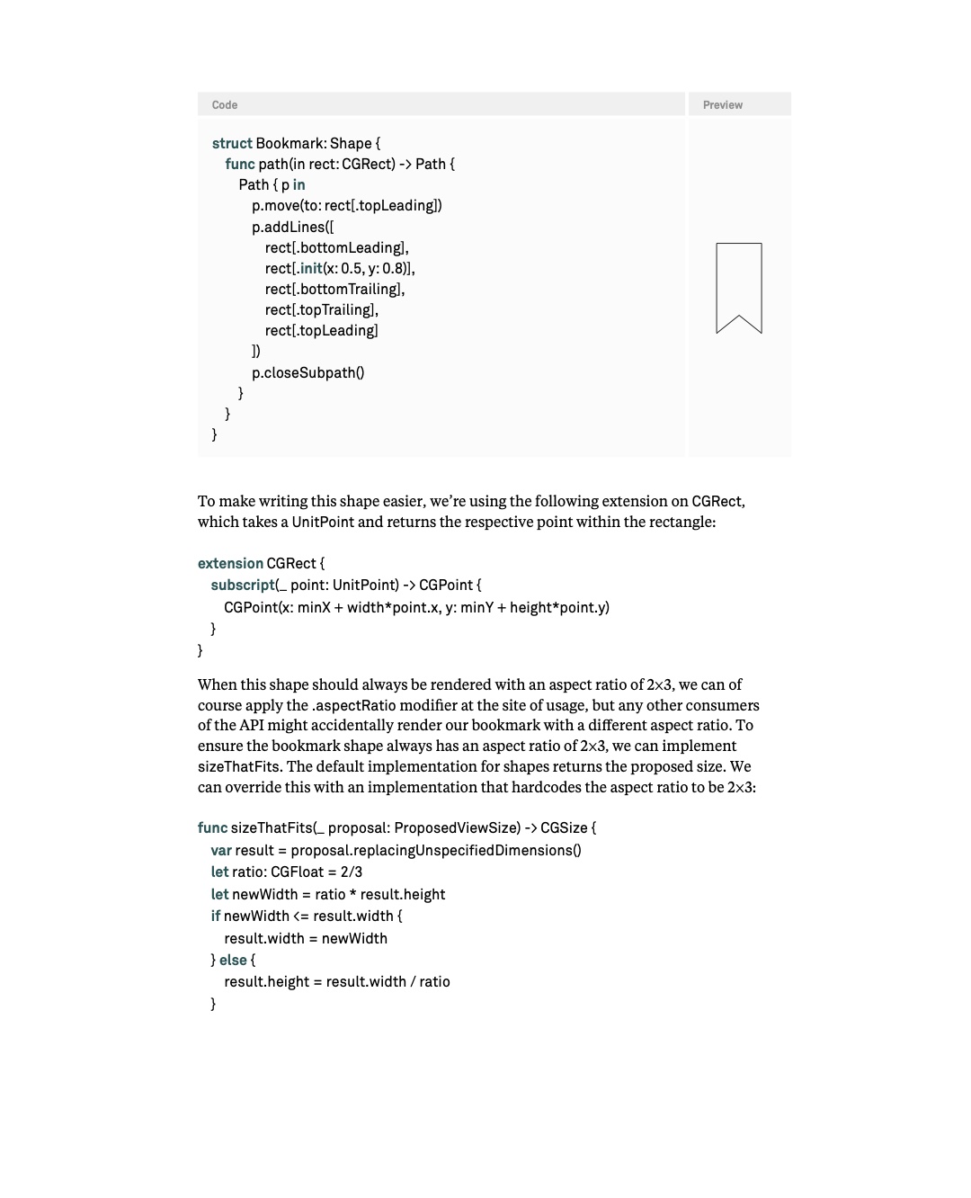 원문 62쪽: Bookmark shape와 sizeThatFits 구현