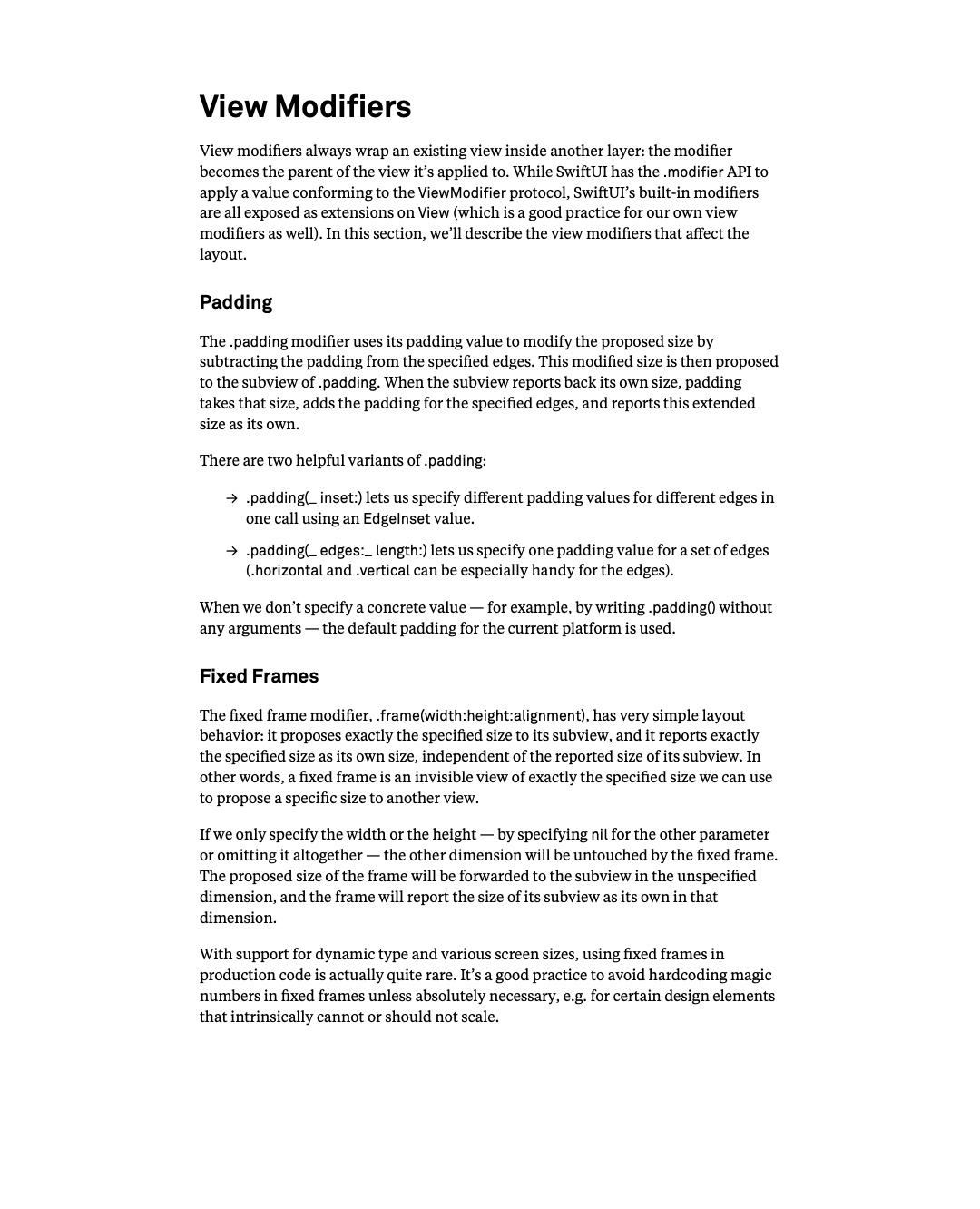 원문 65쪽: view modifier와 Padding, Fixed frame