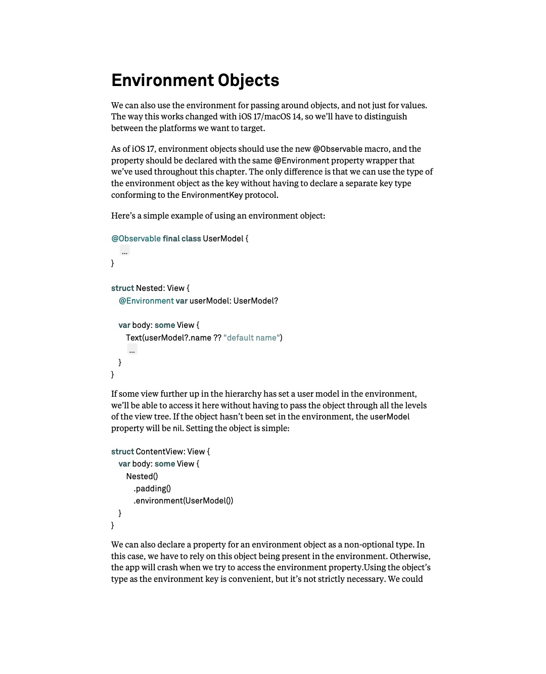 원문 103쪽: Observable object를 environment로 전달하는 예제