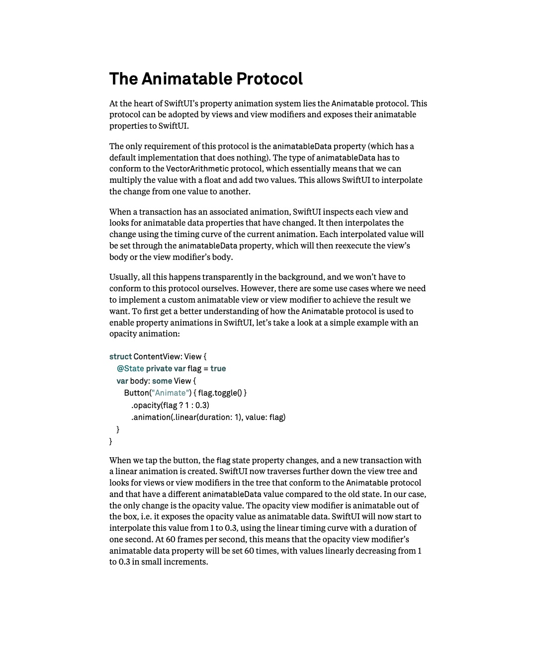 원문 116쪽: Animatable protocol과 opacity animation