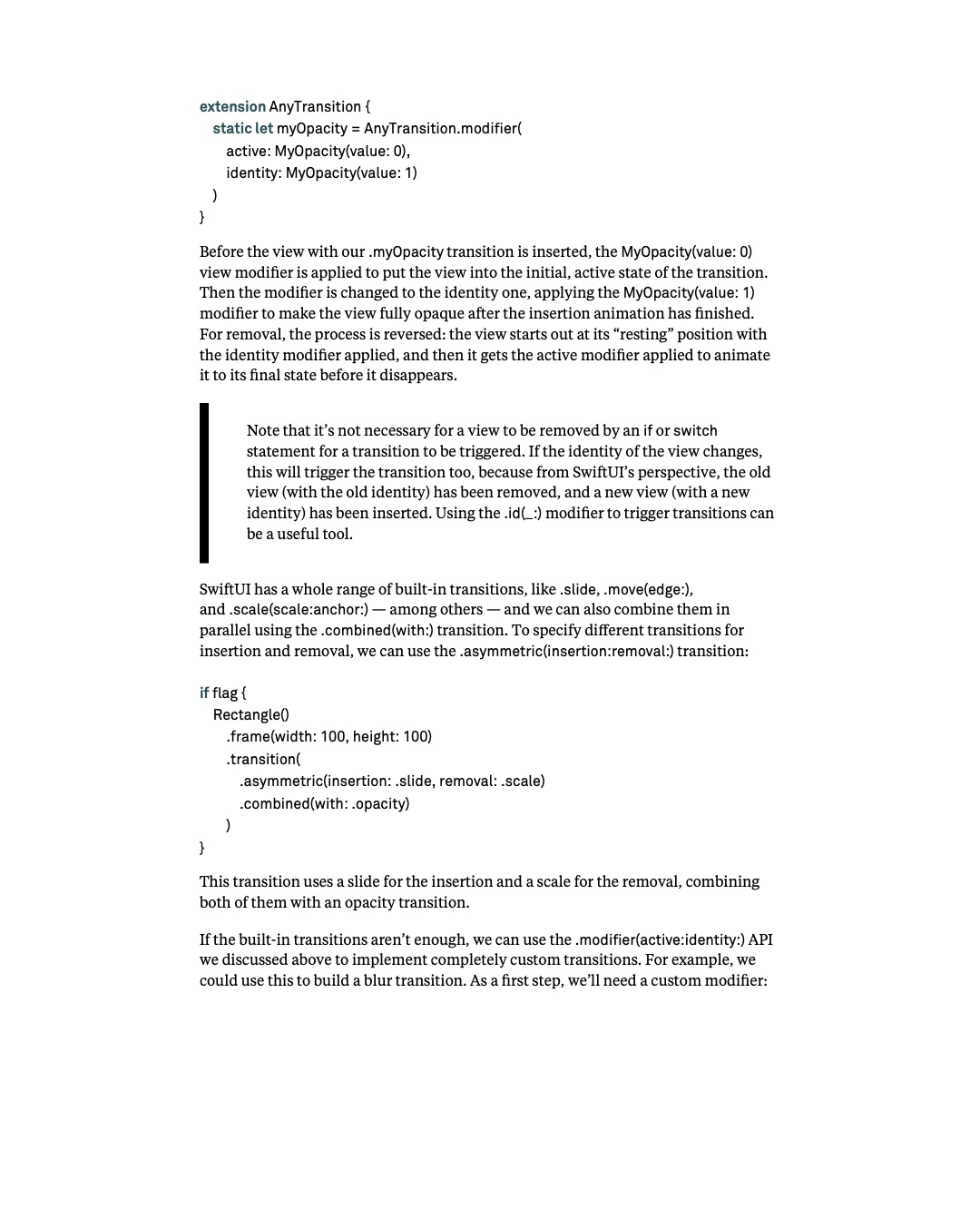 원문 122쪽: 사용자 정의 opacity transition과 비대칭 transition 조합