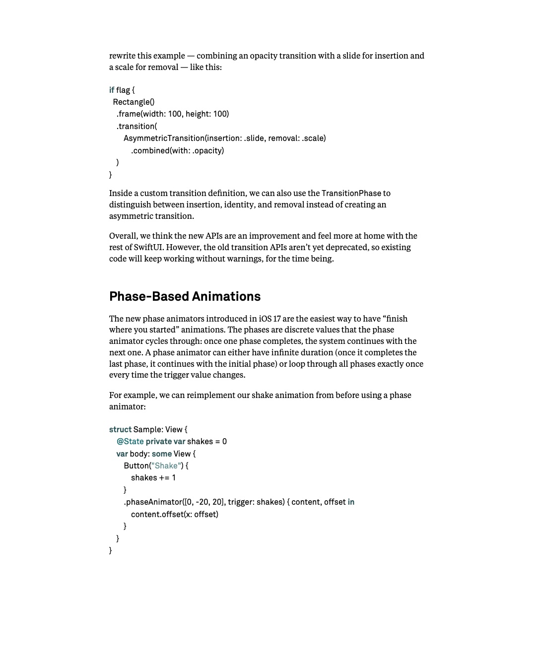 원문 125쪽: AsymmetricTransition과 phase animator를 사용한 shake