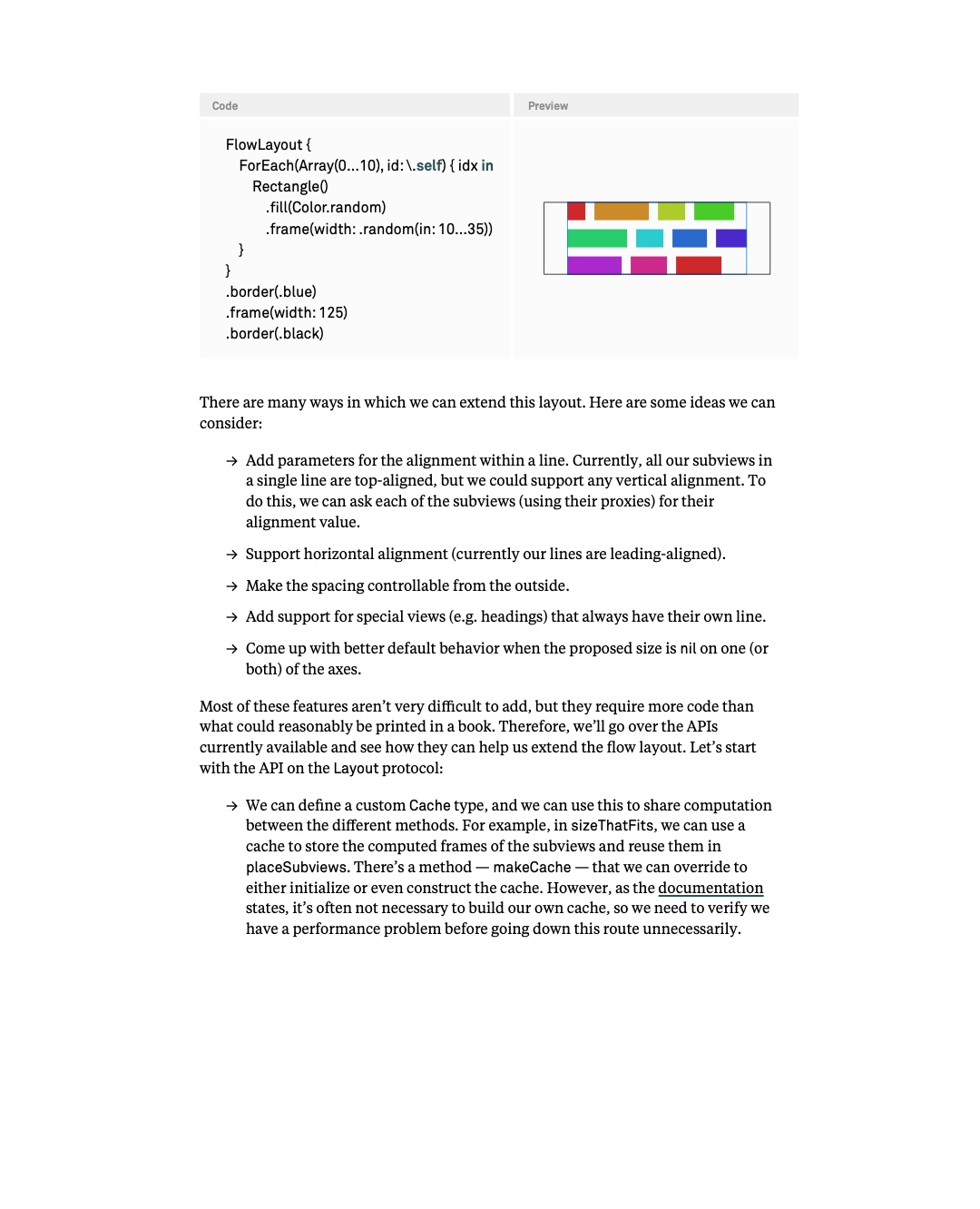 원문 135쪽: FlowLayout 미리보기와 확장 가능한 기능