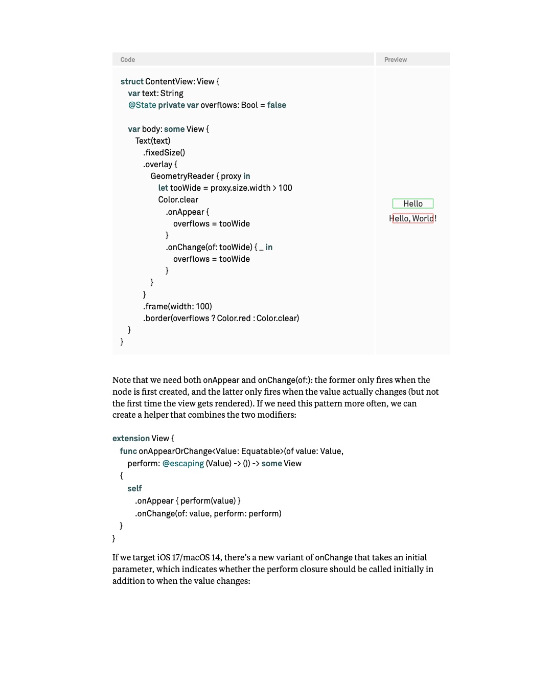 원문 139쪽: Text의 overflow 감지와 onAppearOrChange helper