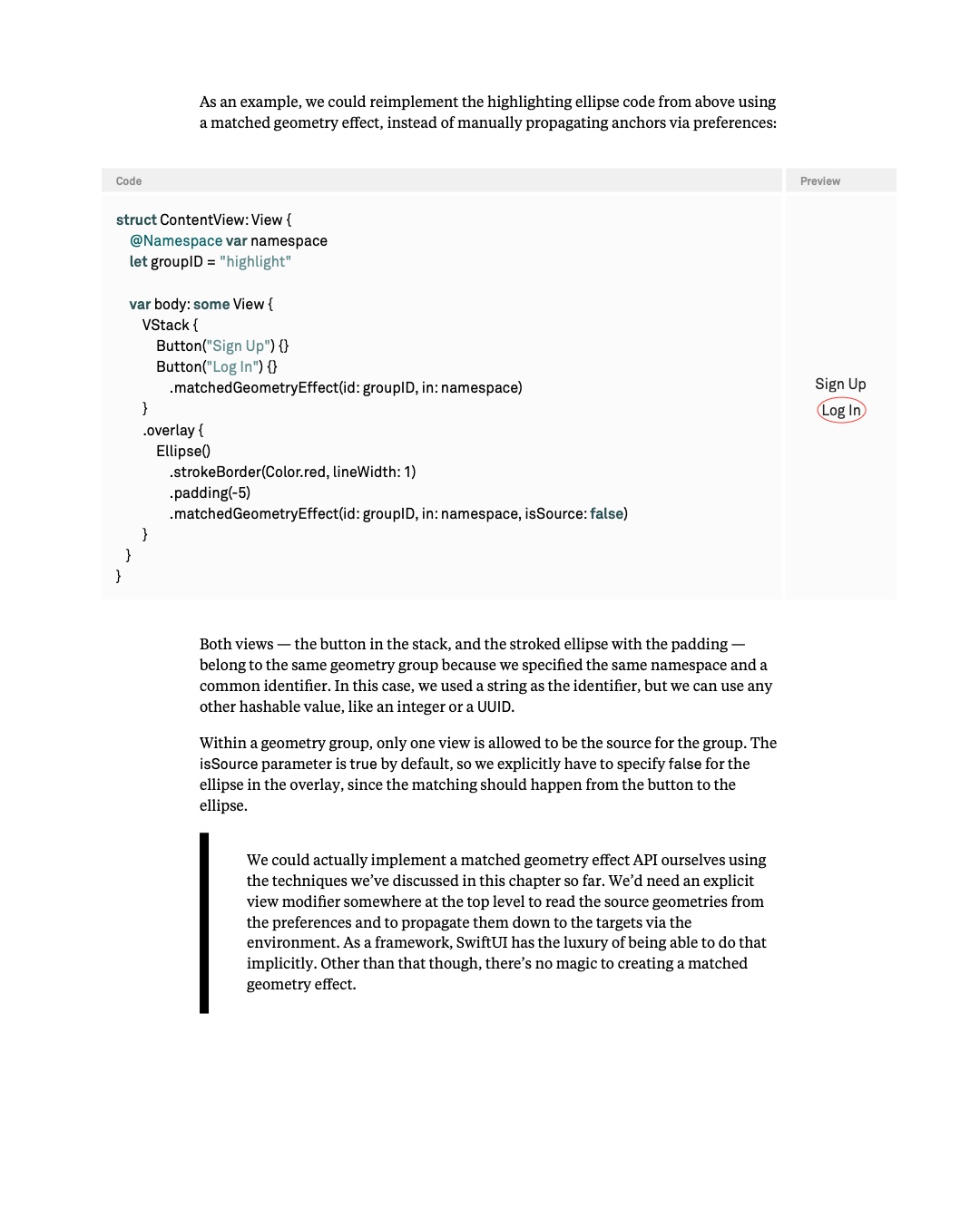 원문 149쪽: Matched geometry group으로 ellipse를 button에 맞추는 예제
