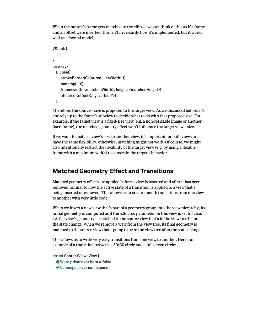원문 150쪽: Matched geometry effect의 frame과 offset, transition의 initial geometry