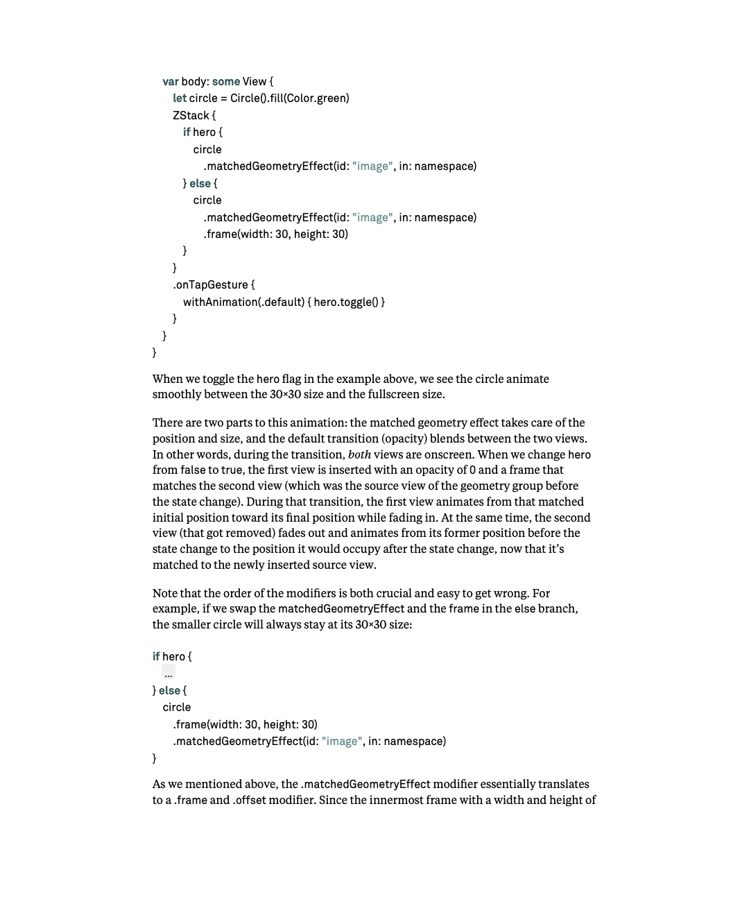원문 151쪽: Circle의 matched geometry transition과 modifier 순서